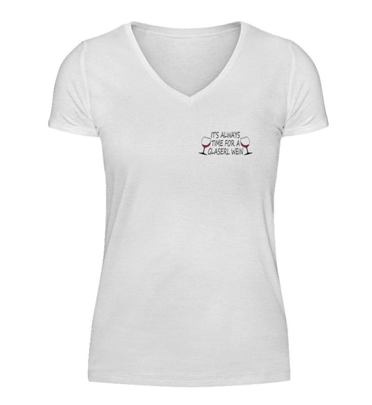 It's always time for a Glaserl Wein - V-Neck Damenshirt