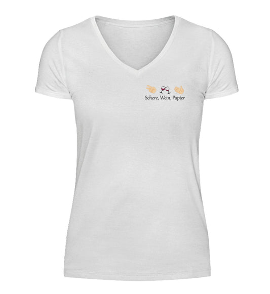 Schere, Wein, Papier - V-Neck Damenshirt